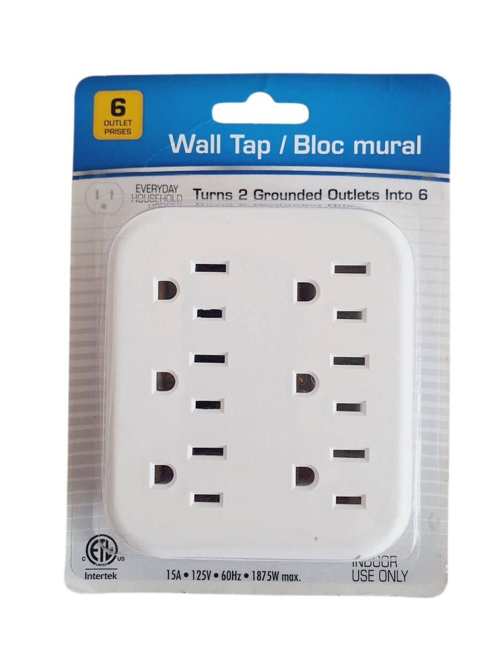 Electrical Extension Grounded 6 Outlet Plug Wall Taps Indoor White